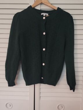 RIHOAS Dark Green Button-Up Crewneck Cardigan
